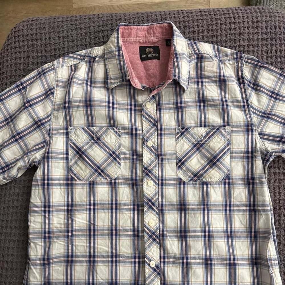 Weatherproof Plaid Short Sleeve Button Down Shirt Large